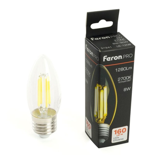 Лампа светодиодная LED 8вт Е27 теплый свеча FILAMENT Feron.PRO | код 51241 | Feron