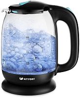 Чайник электрический Kitfort КТ-625-1 1.7л. 2200Вт черный/голубой корпус: стекло/пластик | код 1068118 | KITFORT