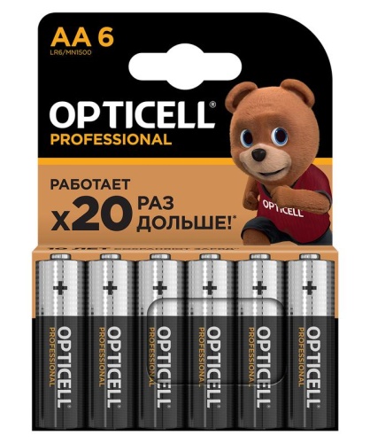 Элемент питания алкалиновый AA/LR6 (блист. 6шт) Professional | код 5052003 | Opticell