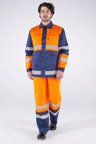 Костюм Дорожник (ткань Смесовая,210) полукомбинезон, оранжевый темно-синий, 56-58 158-164 | код 50510000 | Факел