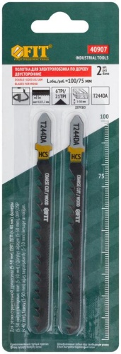 Полотно по дереву двусторонние HCS шлифованные под свободным углом зубья 100/75мм (T244DA) (уп.2шт) FIT 40907 фото 3 Полотно по дереву двусторонние HCS шлифованные под свободным углом зубья 100/75мм (T244DA) (уп.2шт) FIT 40907 фото 3