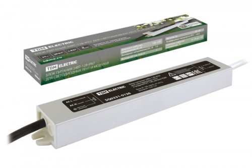 Блок питания 24Вт-12В-IP67 для светодиодных лент и модулей DC 12В, металл TDM | код SQ0331-0136 | TDM