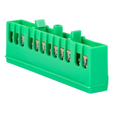 Шина "0" PE (6х9мм) 12 отверстий латунь зеленый изолированный корпус на DIN-рейку PROxima | код sn0-63-12-ig | EKF фото 2