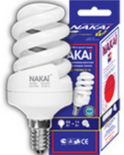 Лампа энергосберегающая (КЛЛ) FS-mini (спираль) 11Вт 220-230В E14 6100K NAKAI | код 7/16 | NAKAI Лампа энергосберегающая (КЛЛ) FS-mini (спираль) 11Вт 220-230В E14 6100K NAKAI | код 7/16 | NAKAI