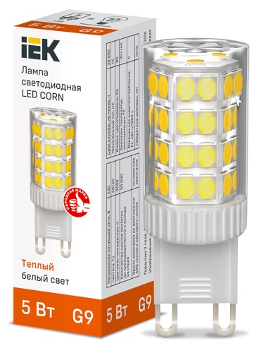 Лампа светодиодная CORN капсула 5Вт 230В 3000К керамика G9 | код LLE-CORN-5-230-30-G9 | IEK