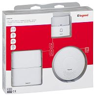 Звонок беспроводной - комплект "Премиум" - 30 рингтонов - дальность 200 м - цвет белый - дополнительный звонок "Комфорт" с питанием от сети 220В | код 094272 | Legrand