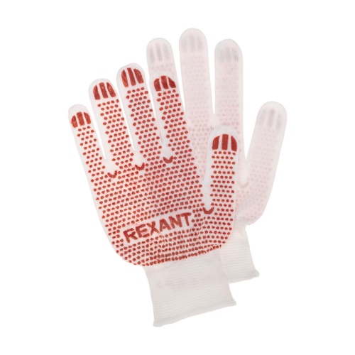 Перчатки х/б белые нейлоновые ( Точка ПВХ) REXANT | код 09-0202-2 | REXANT