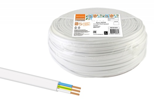 Провод ПУГСП (ПУГНП) 3х1.5 (бухта 50м) белый Народный ТРТС | код SQ0126-0234 | РЭМЗ ТМ