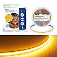 Лента светодиодная LEDх320/м COB 5м 8w/m 24в желтый | код 48269 | Feron