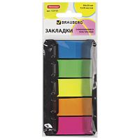 Закладки клейкие BRAUBERG НЕОНОВЫЕ пластиковые, 48х20 мм, 5 цветов х 20 листов, в диспенсере, 122733 | код 122733 | BRAUBERG