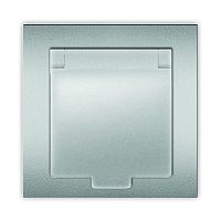 Розетка 1-м СП Афина 16А IP20 с заземл. с крышкой в сборе серебр. | код A0029-S | Universal