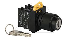Переключатель PB3E, с ключом, I->0<-II, возврат, ключ выним. в 0, 2NO, 6A 230VAC/24VDC, 22mm, IP65 | код PB3E-Y3S20/Cffu | АРТ