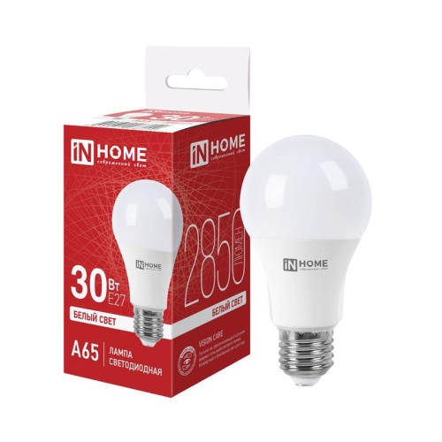 Лампа светодиодная LED-A65-VC 30Вт грушевидная 4000К E27 2850лм 230В IN HOME 4690612066240 Лампа светодиодная LED-A65-VC 30Вт грушевидная 4000К E27 2850лм 230В IN HOME 4690612066240