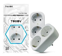 Разветвитель 2-м с заземл. 16А 250В IP20 полипропилен бел. | код TKL-S2Z-C01 | TOKOV ELECTRIC