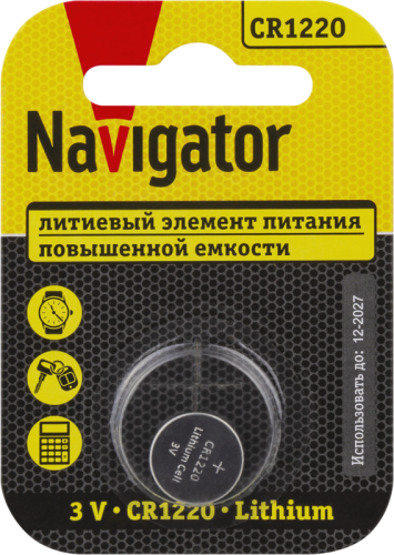 Элемент питания литиевый CR1220 93 825 NBT-CR1220-BP1 (блист.1шт) NAVIGATOR 93825 Элемент питания литиевый CR1220 93 825 NBT-CR1220-BP1 (блист.1шт) NAVIGATOR 93825