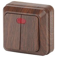 Выключатель Intro Quadro 2-105-10 двухклавишный с подсветкой, 10А-250В, IP20, ОУ, венге | код Б0053770 | ЭРА