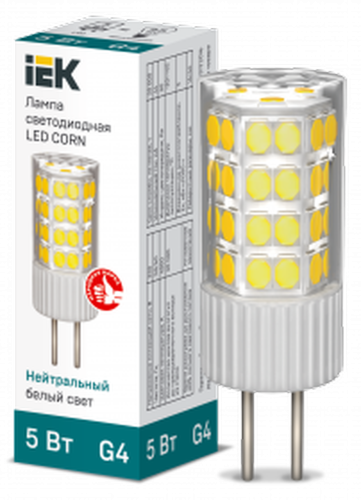 Лампа светодиодная CORN 5Вт капсула 4000К G4 230В керамика | код LLE-CORN-5-230-40-G4 | IEK