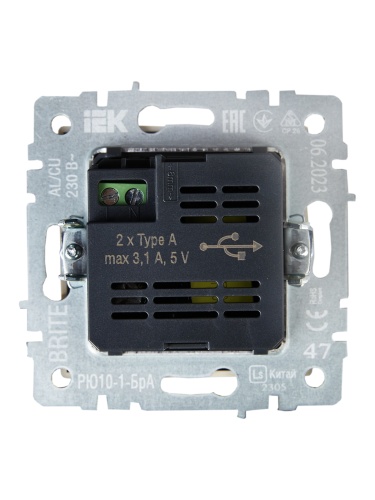 Розетка BRITE USB A+A 3.1А РЮ10-1-БрА алюм. | код. BR-U21-D31-K47 | IEK фото 2