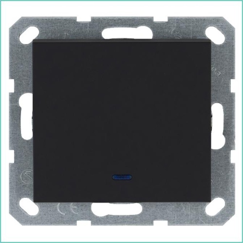 Выключатель одноклавишный со светодиодом 10A 250V~ с накладкой, цвет черный матовый (soft touch) | код G3011NPB | Jasmart