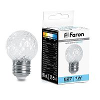 Лампа светодиодная LED 1вт Е27 строб прозрачный 6400К шар | код 38220 | Feron