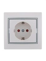 Розетка 1-м СП Мира 16А IP20 с заземл. защ. шторки с сер. вставкой керамика бел. LEZARD 701-0215-124