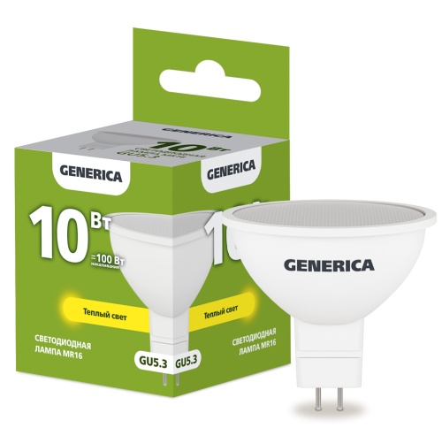 Лампа светодиодная MR16 софит 10Вт 230В 3000К GU5.3 GENERICA | код LL-MR16-10-230-30-GU5-G | IEK