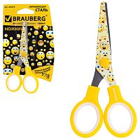 Ножницы BRAUBERG Kid Series, 130 мм, с цветной печатью Смайлики, жёлто-белые, 232274 | код 232274 | BRAUBERG
