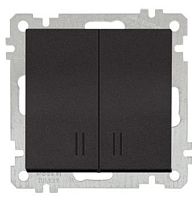 21 - Выключатель двухклавишный с подсветкой, пруж. зажимы, черный мат | код 2100-426-0184 | Mutlusan