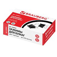Зажимы для бумаг большие BRAUBERG, КОМПЛЕКТ 12 шт., 51 мм, на 230 листов, черные, картонная коробка, 220561 | код 220561 | BRAUBERG
