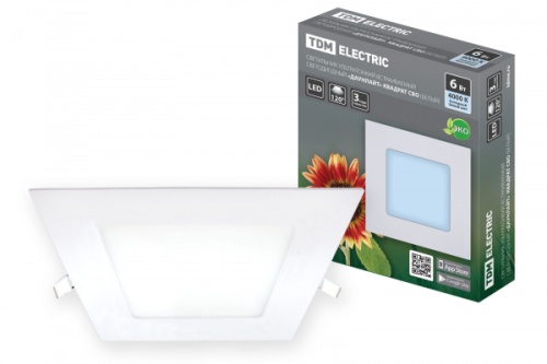 Светильник ультратонкий встраиваемый светодиодный Даунлайт квадрат СВО (белый) 6 Вт 4000К TDM | код SQ0329-0120 | TDM