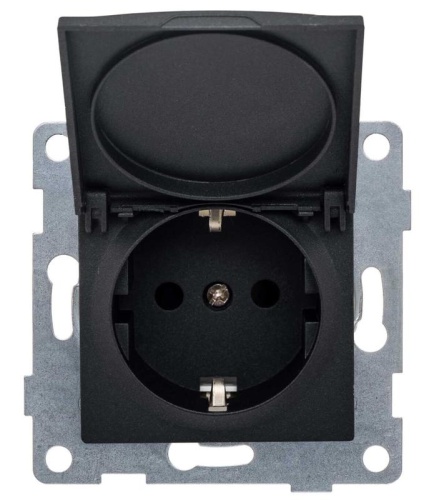 Розетка 1-м СП Ugra 16А 250В с заземл. защ. шторки с крышкой механизм графит | код С11Р91-010 | GUSI Розетка 1-м СП Ugra 16А 250В с заземл. защ. шторки с крышкой механизм графит | код С11Р91-010 | GUSI