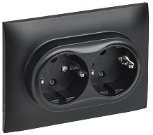 SKANDY Розетка 2-местная с заземлением с защитными шторками 16А в сборе SK-R07Bl черный IEKновинка | код SK-R24-16-K02-F | IEK