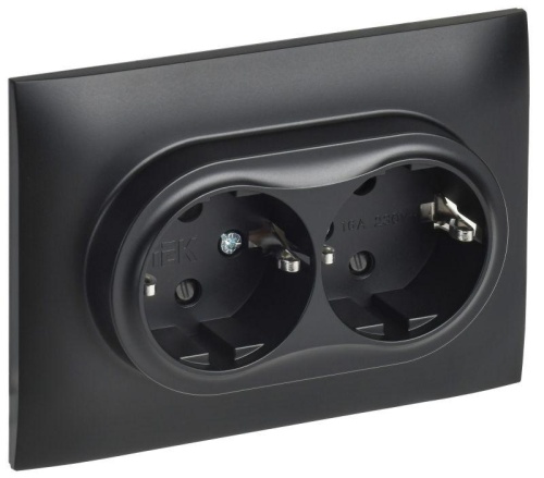 SKANDY Розетка 2-местная с заземлением с защитными шторками 16А в сборе SK-R07Bl черный IEKновинка | код SK-R24-16-K02-F | IEK
