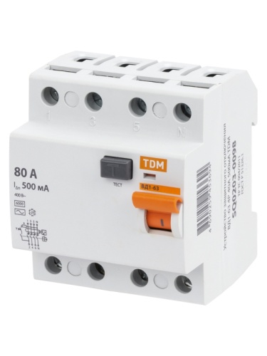 УЗО ВД1-63 4Р 80А 500мА TDM | код SQ0203-0101 | TDM