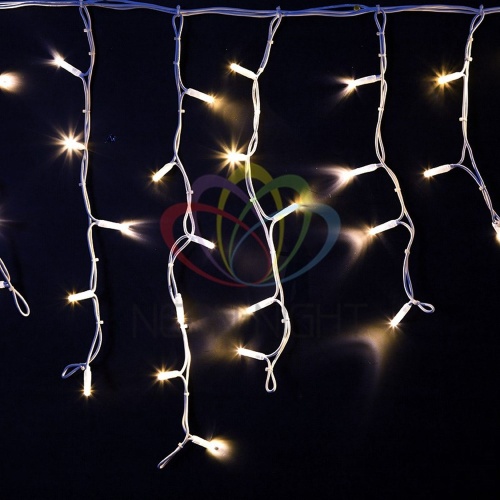 Гирлянда светодиодная "Айсикл" (бахрома) 4.0х0.6м тепл. бел. эффект мерцания провод бел. каучук 230В | код 255-356 | Neon-Night