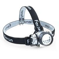 Фонарь светодиодный налобный на батарейках 3xAAA 1w 7LED IP44 пластик | код 41707 | Feron