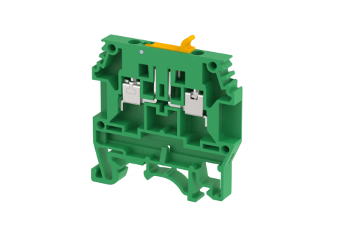 Клемма проходная винтовая 4 мм2, с размыкателем, на 2 подключения, зеленая KULTD4TS(GR) | код 1103130003 | Elmex