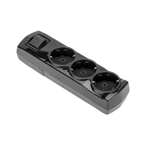 Колодка PREMIUM 3 гнезда, с/з, с выключателем, черный REXANT | код 13-4405 | REXANT