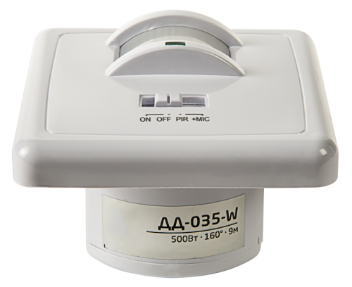 Датчик движения инфракрасный ДД-035-W оптико-акустический 500Вт 160 градусов 9м IP20 белый LLT | код 4690612001920 | LLT