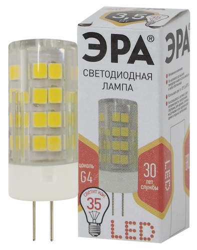 Лампа светодиодная LED JC-3,5W-220V-CER-827-G4 (диод, капсула, 3,5Вт, тепл, G4) (100/1000/30000) | код Б0027855 | ЭРА