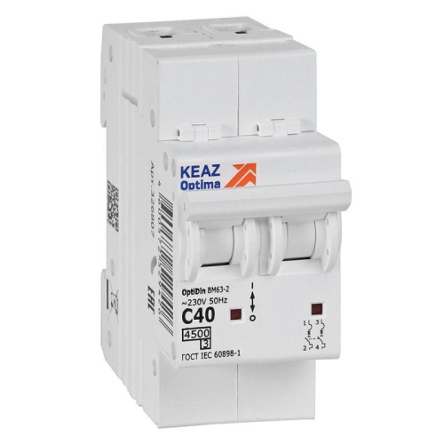 Выключатель автоматический модульный OptiDin BM63-2C40-4.5-УХЛ3 | код. 326807 | КЭАЗ Выключатель автоматический модульный OptiDin BM63-2C40-4.5-УХЛ3 | код. 326807 | КЭАЗ