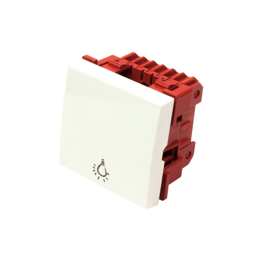 Выключатель одноклавишный, значок лампа, Mosaic 45х45, белый | код LAN-EC45x45-S1L-WH | LANMASTER