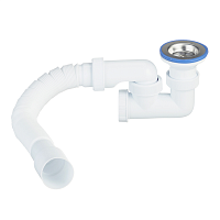 Сифон УНИВЕРСАЛ для душевого поддона с нержавеющей чашкой и с гофротрубой L 600 мм D40/50 | код 30982460 | VIRPlast