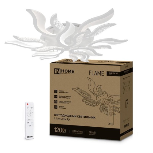 Светильник светодиодный ELEGANT FLAME 120Вт 3000-6500К 8400лм 230В 1035х895х120мм с пультом ДУ бел. | код 4690612051543 | IN HOME