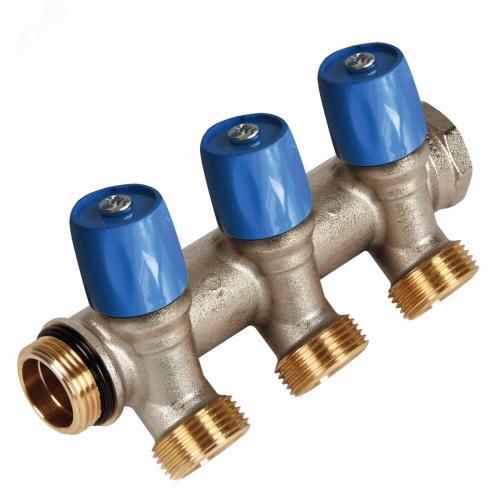 Коллектор VBS с синими вентилями, 3/4НР под евроконус, 3/4 - 2xEK | код VBS050502-BL | Henco