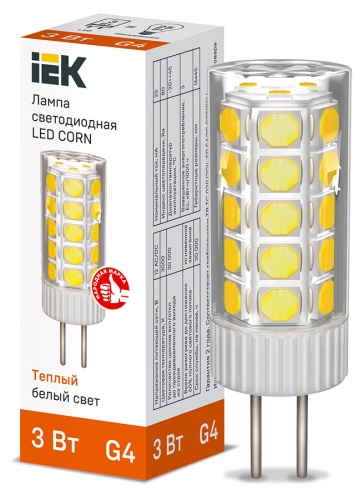 Лампа светодиодная CORN капсула 3Вт 12В 3000К керамика G4 | код LLE-CORN-3-012-30-G4 | IEK