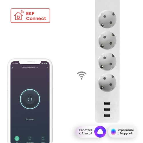 Умный удлинитель Connect Wi-Fi c USB | код RCE-1-WF | EKF Умный удлинитель Connect Wi-Fi c USB | код RCE-1-WF | EKF