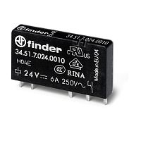 Ультратонкое электромеханическое реле, монтаж на печатную плату, 1CO 6A, контакты AgSnO2, катушка 24В DC (чувствит.), плоский корпус, степень защиты RTI, | код 345170244019 | FINDER