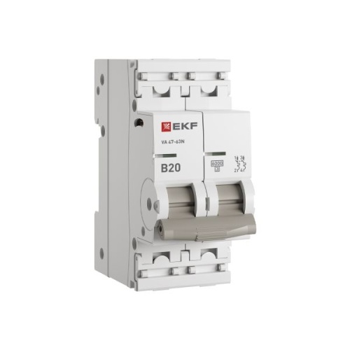 Автоматический выключатель 2P 20А (B) 6кА ВА 47-63N EKF PROxima | код M636220B | EKF фото 2