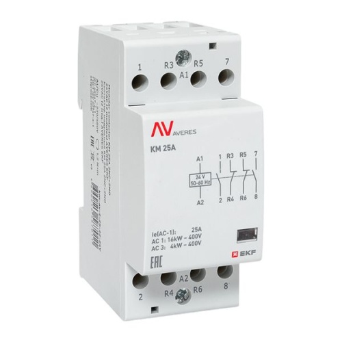 Контактор модульный КМ 25А 2NC+2NO 24VAC (2 мод.) AVERES EKF | код km-av-2-25-22-24V | EKF Контактор модульный КМ 25А 2NC+2NO 24VAC (2 мод.) AVERES EKF | код km-av-2-25-22-24V | EKF
